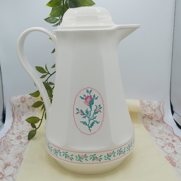 Clearout Item Vintage Thermos Carafe Rose Needlepoint Print - Picture 3 of 13